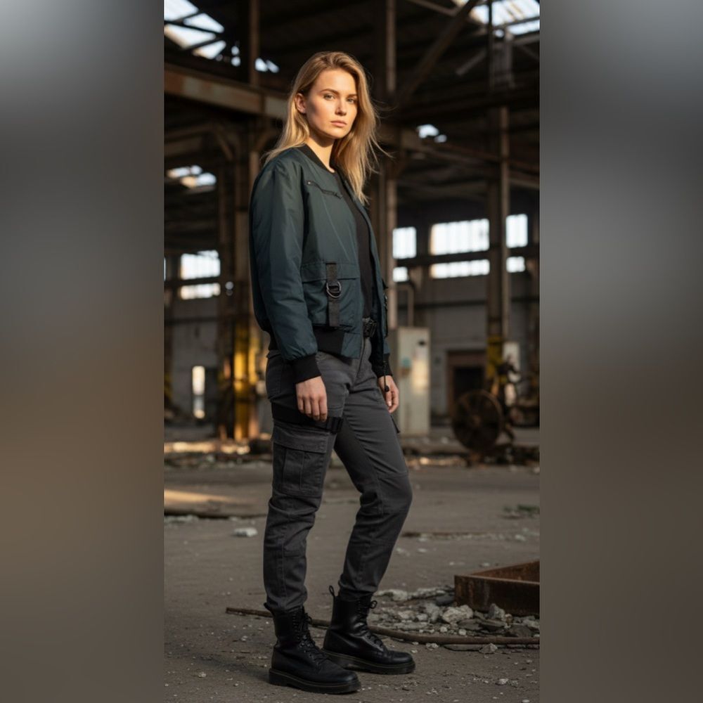 Carmar nylon Bomber flight jacket with straps in teal and black streetwear style